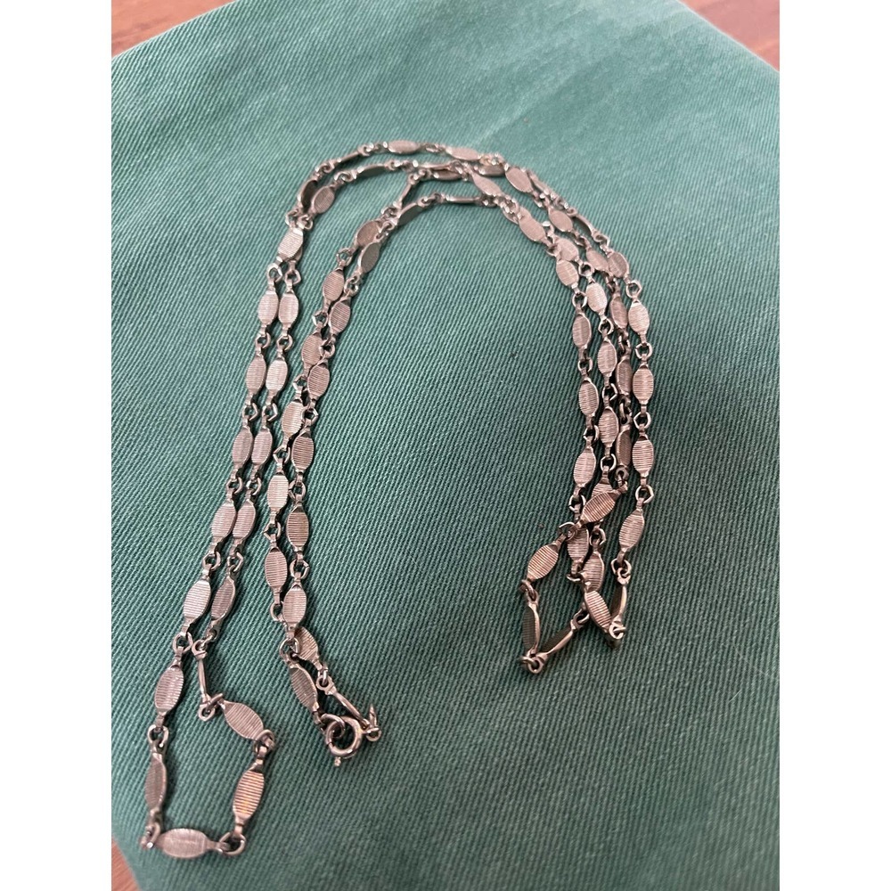Vintage Silver Plates Long Chain Link Necklace